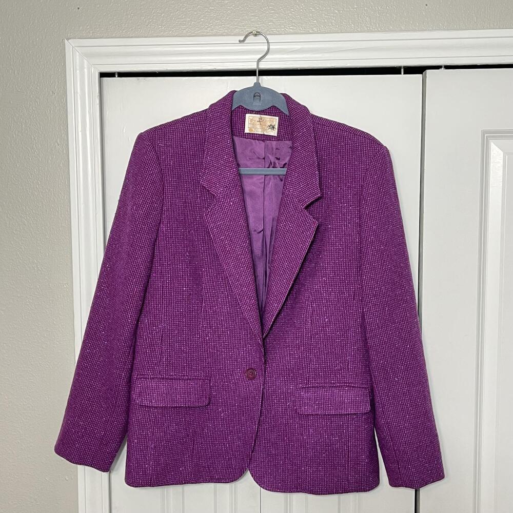 Vintage Pendleton Blazer Jacket Womens L/XL Purple Wool Tweed Sport Coat USA